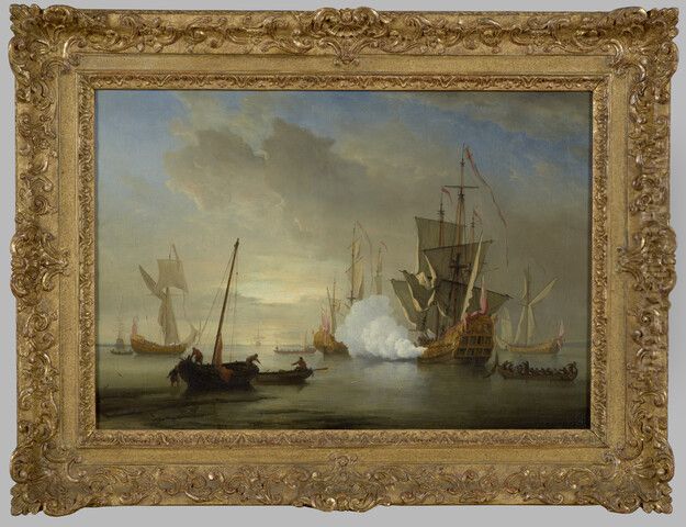 Schepen op een kalme zee bij zonsondergang Oil Painting by Willem van de Velde the Younger