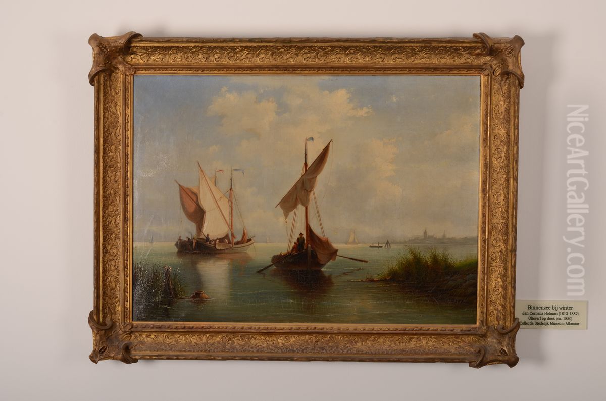 Zeegezicht met vaartuigen bij zomer Oil Painting by Jan Cornelis Hofman