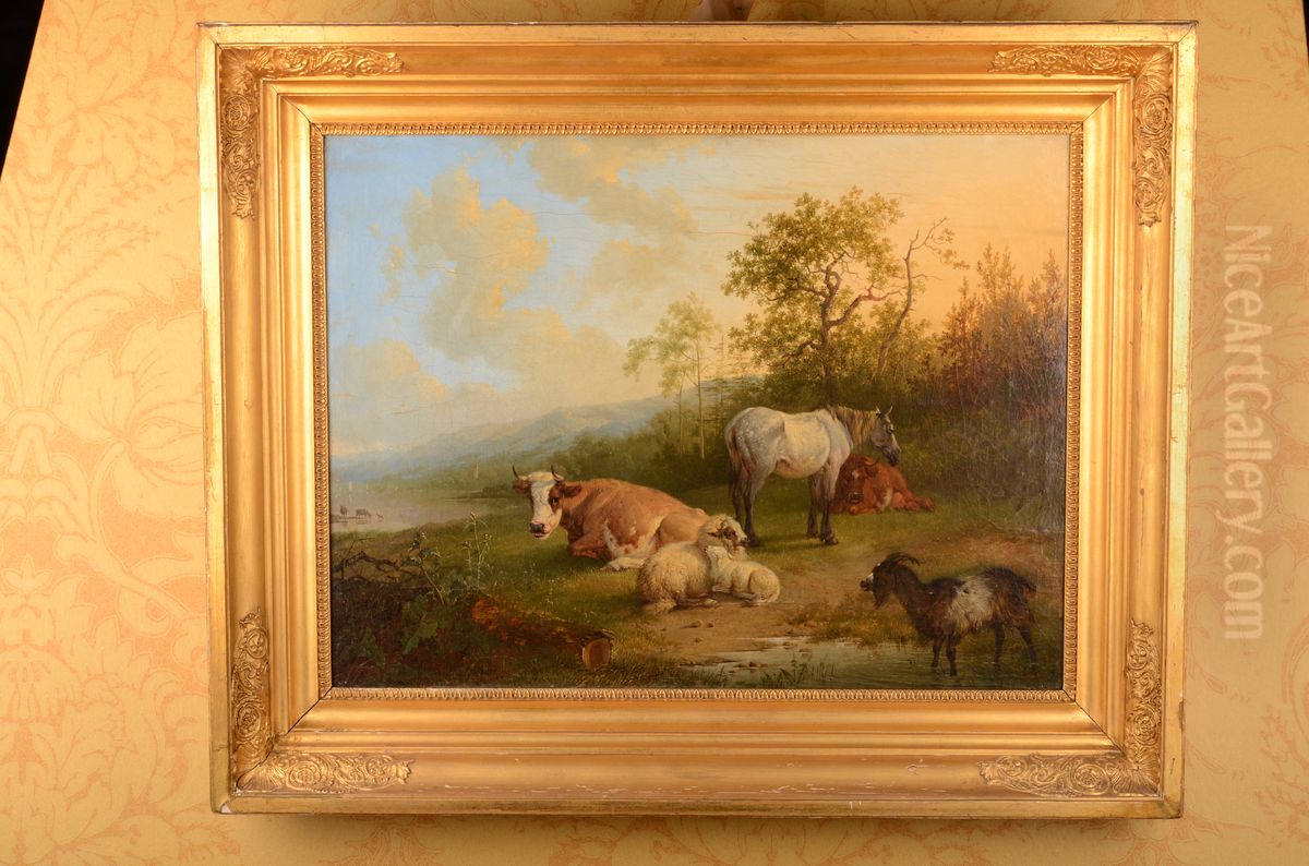 Landschap met vee Oil Painting by Pieter Plas