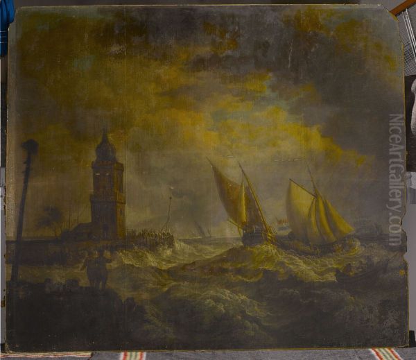 Kustlandschap met toren Oil Painting by Johannes Petrus van Horstok