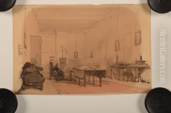 Werkkamer van mej. Toussaint in haar ouderlijk huis aan de Bierkade Oil Painting by Johannes Bosboom