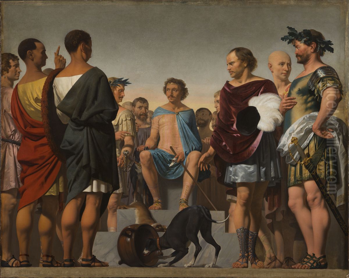 Lycurgus, the Spartan, demonstrates the importance of good education by comparing the behaviour of two dogs Oil Painting by Caesar Van Everdingen