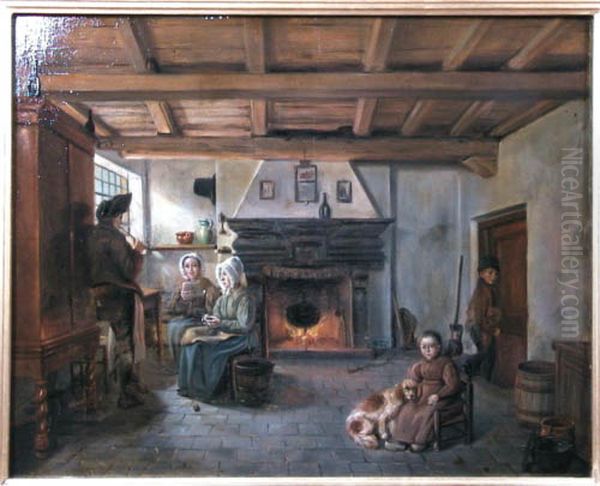 Binnenhuis Oil Painting by Lambertus Johannes Bruna