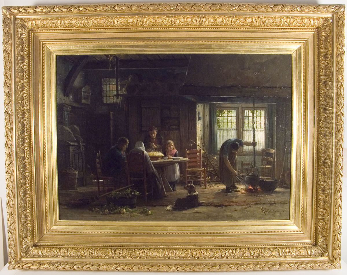Een Overijssels binnenhuis (Los hoes). Oil Painting by Hendrik Valkenburg
