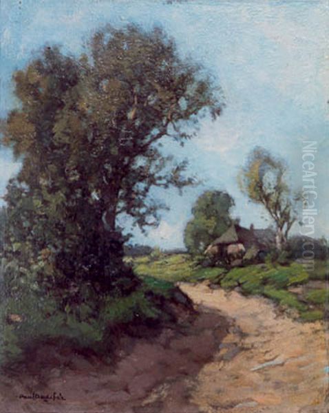 Landschap met pad en boerderij Oil Painting by Paul Bodifee