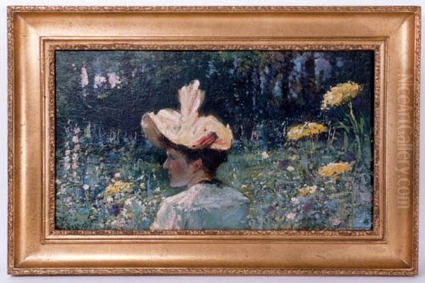 Jongedame temidden van veldbloemen Oil Painting by Paul Bodifee