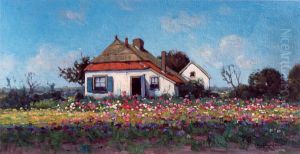 Boerderij met bloeiende border