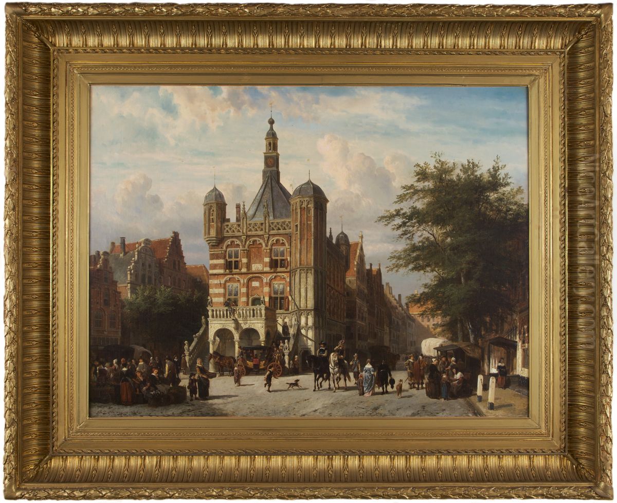The weigh house on the Brink in Deventer Oil Painting by Cornelis Springer