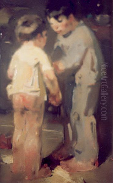 De kinderen van Van Meegeren, zijn dochter Inez en zoontje Jacques Oil Painting by Han Van Meegeren