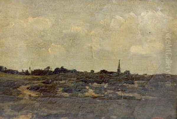 Duinlandschap met dorp Oil Painting by Geo Poggenbeek
