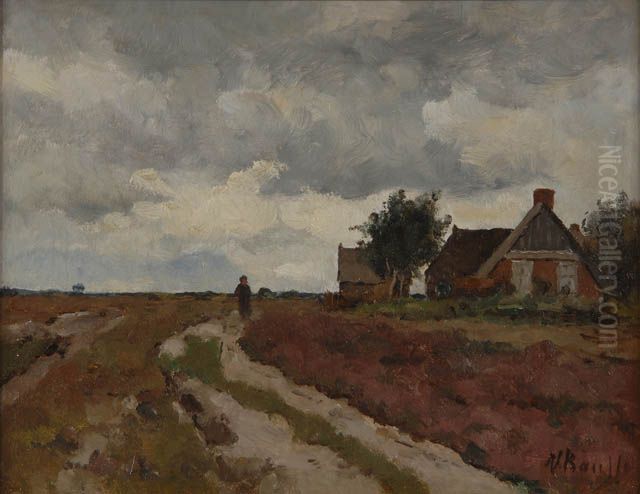 Heidegezicht met wandelaar Oil Painting by Victor Bauffe