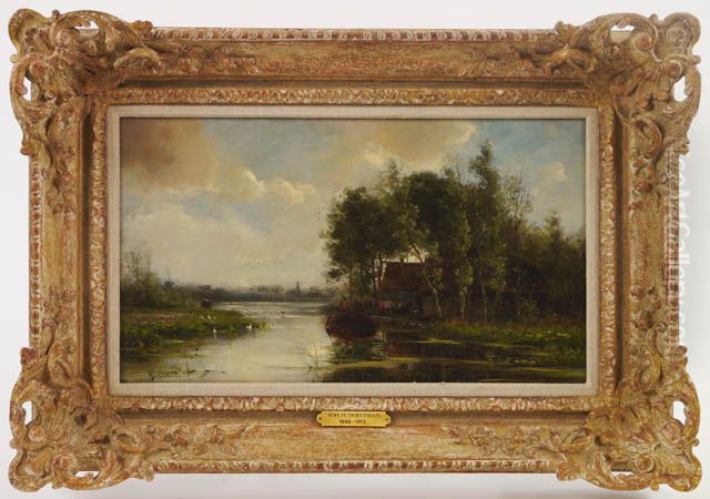 Boerderij aan de plas Oil Painting by Jan Hendrik Doeleman