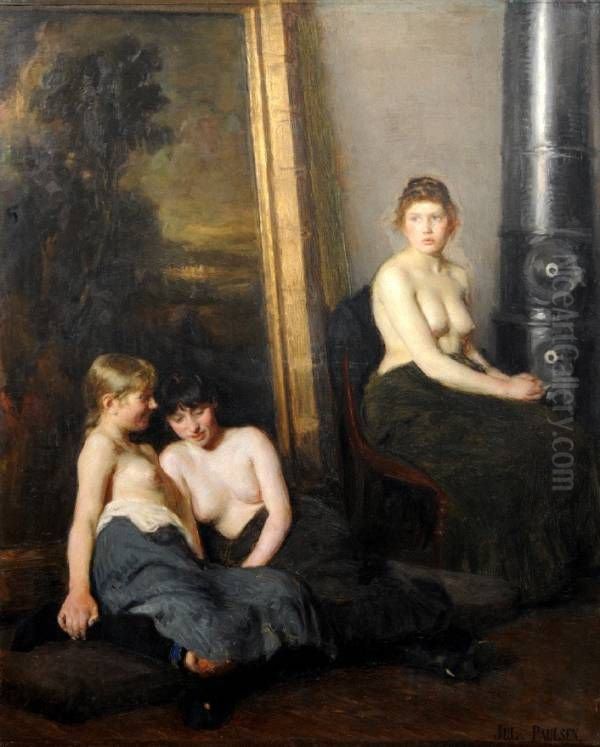 Waiting Models Oil Painting by Julius Paulsen