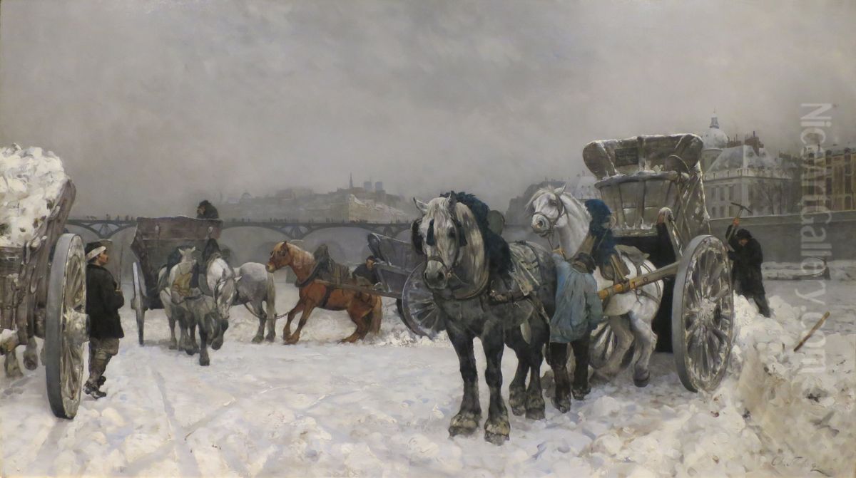 Snow Dumping on the Seine Oil Painting by Christian Skredsvig