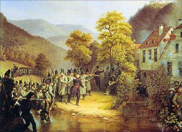 Gefecht in Gernsbach am 29. Juni 1849. Oil Painting by Franz Seraph Stirnbrand