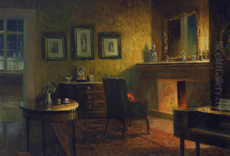 Berliner Salon mit Kaminfeuer Oil Painting by Paul Gehrmann