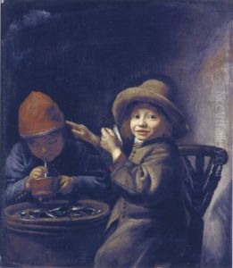 Twee rokende en mossels etende jongentjes