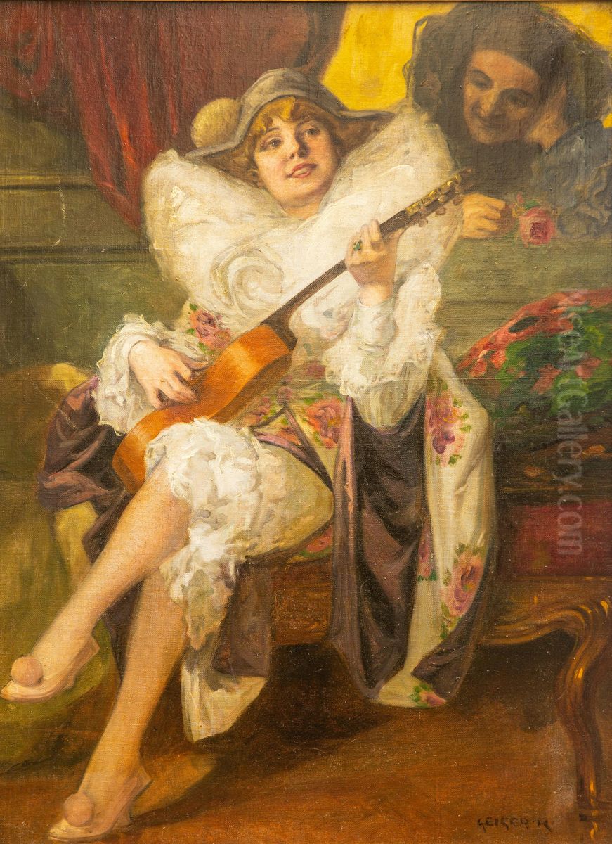 Columbine   and  Pierrot Oil Painting by Richard Geiger