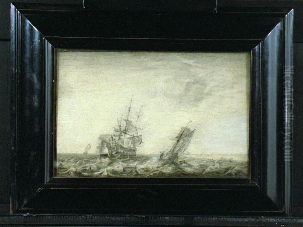 Linieschip en boeier Oil Painting by Adriaen Van Salm