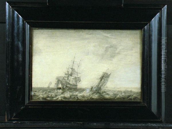 Linieschip en boeier Oil Painting by Adriaen Van Salm
