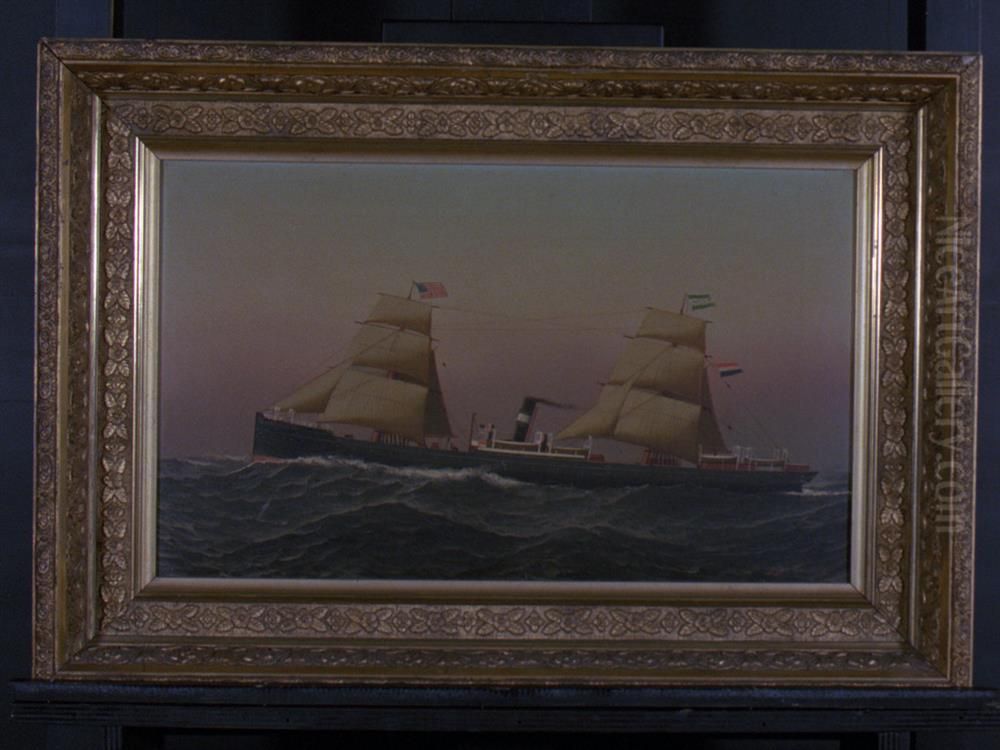 Het s.s. 'Amsterdam' (I) van de Nederlandsch Amerikaansche Stoomvaart Maatschappij (NASM) Oil Painting by Antonio Nicolo Gasparo Jacobsen