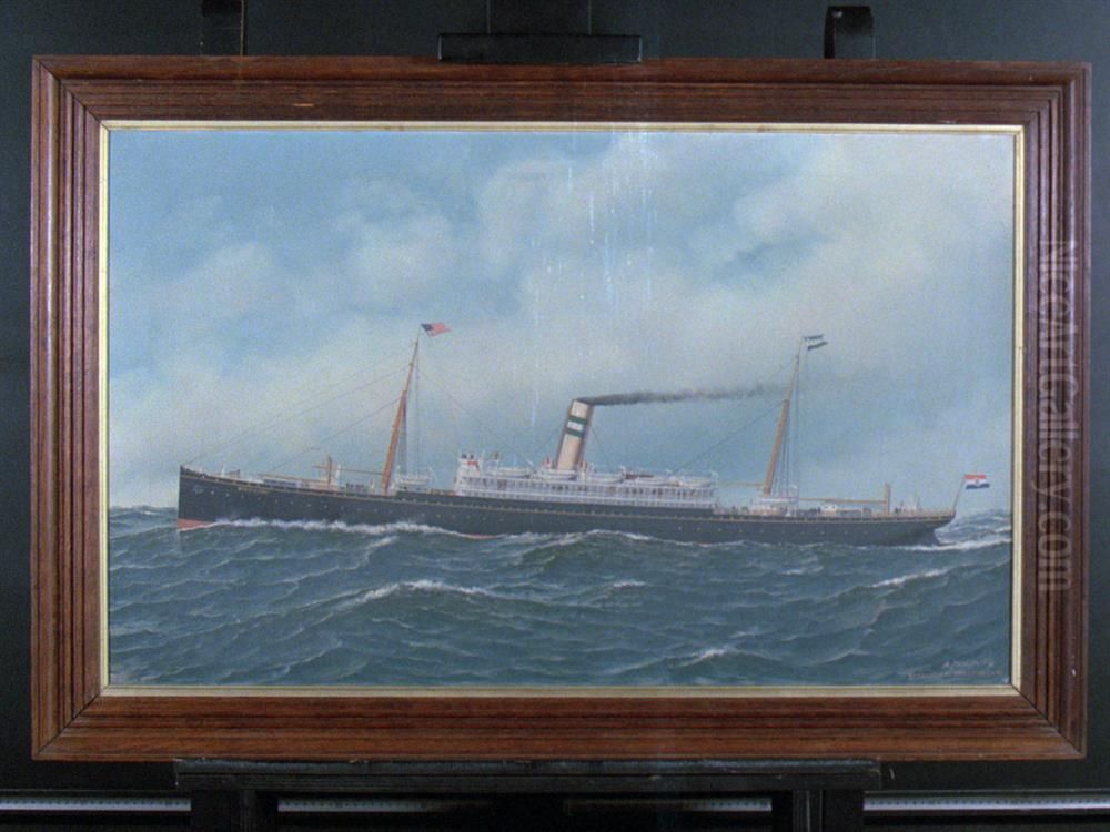 Het s.s. 'Statendam' (I) van de N.A.S.M. Oil Painting by Antonio Nicolo Gasparo Jacobsen