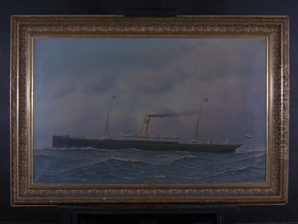 Het s.s. 'Rotterdam' (III) van de Nederlandsch Amerikaansche Stoomvaart Maatschappij (NASM) Oil Painting by Antonio Jacobsen