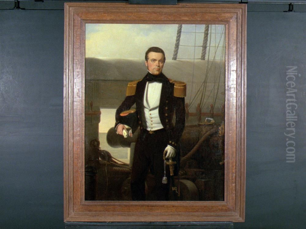 Portret van marine-officier Jan Vos Oil Painting by Izaak Schouman