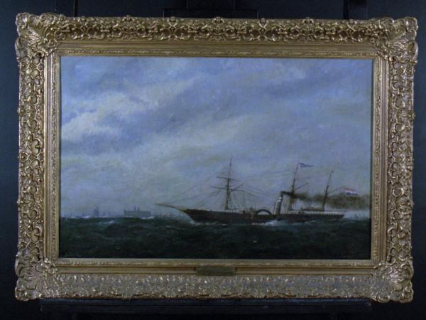 The Dutch paddle-steamer Willem I at Kronborg Oil Painting by Carl Baagoe