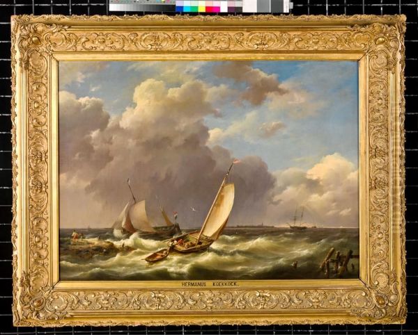 Uitvarende botter Oil Painting by Hermanus Koekkoek