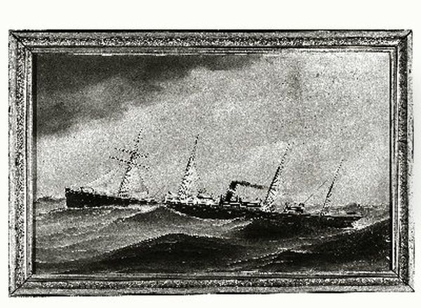 Het s.s. 'Rotterdam' (II) van de Nederlandsch- Amerikaansche Stoomvaart Maatschappij op volle zee Oil Painting by Antonio Nicolo Gasparo Jacobsen