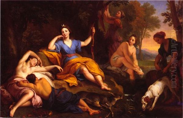 Diane et ses compagnes se reposant apres la chasse Oil Painting by Louis De Boullogne