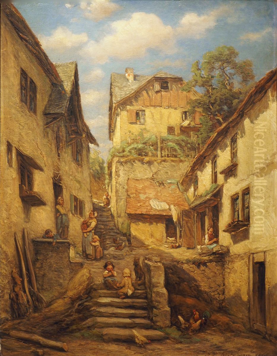Treppenaufgang an der Eichengasse in Kronberg Oil Painting by Jakob Furchtegott Dielmann
