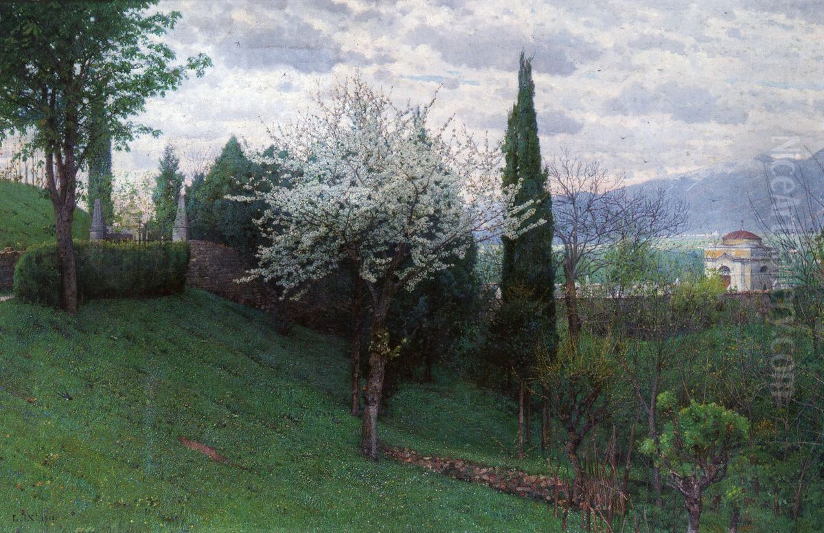 Peacful landscape (The cemetery of Asolo) Oil Painting by Luigi Nono