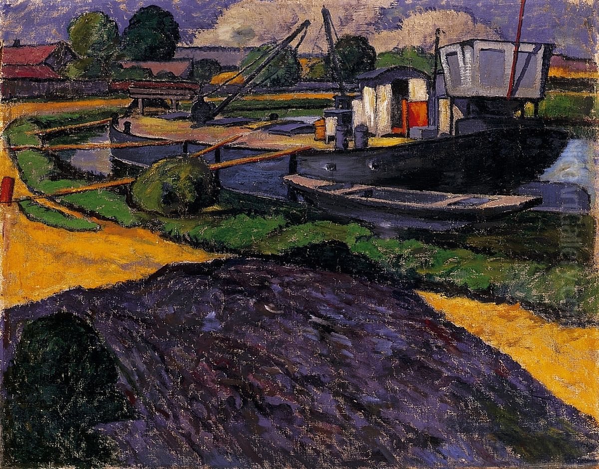 Port Oil Painting by Jozsef Pechan