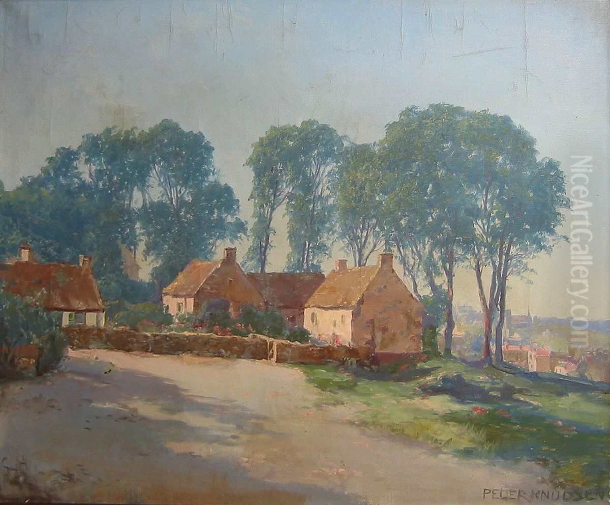 View of a town. Oil Painting by Peder Knudsen