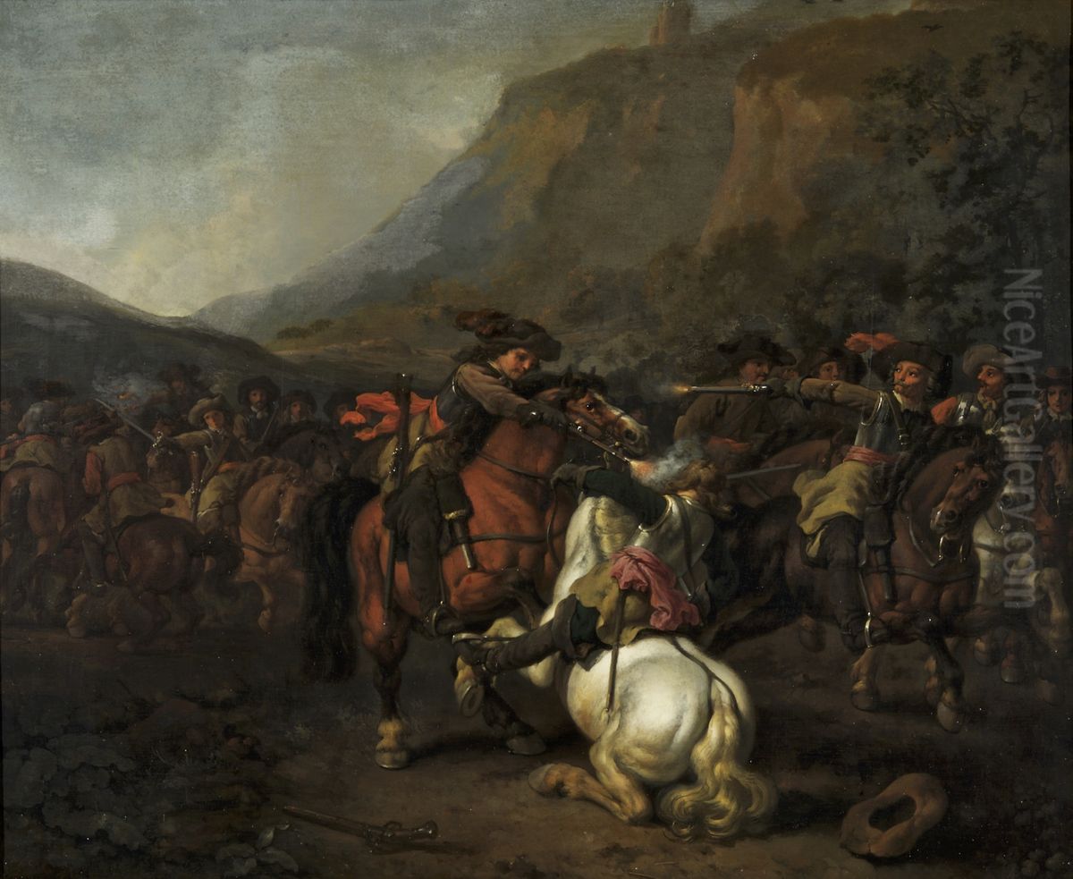 Ruitergevecht Oil Painting by Abraham Van Calraet Ruitergevecht Oil Painting by Abraham Van Calraet