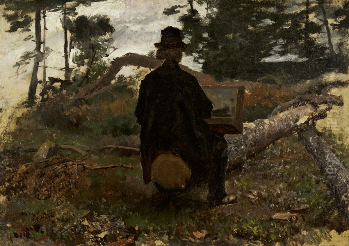 Portrait of the painter Frederik Hendrik Kaemmerer at work, outside Oil Painting by Jacob Maris