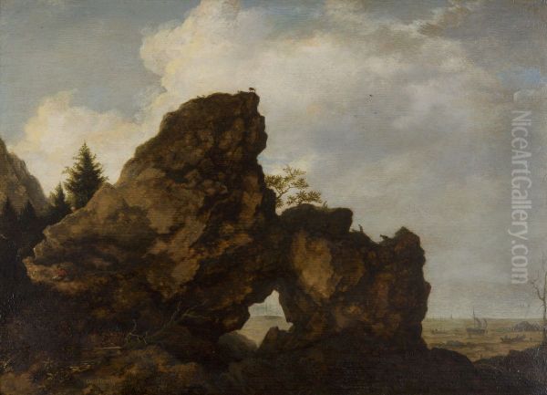 Landschap met rotskust Oil Painting by Allaert van Everdingen