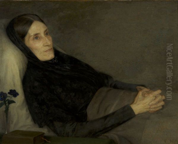 Portret van Elisabeth Ragazzi (van de Poll) - van den Wall Bake (1839-1899) op haar ziekbed Oil Painting by Jan Veth