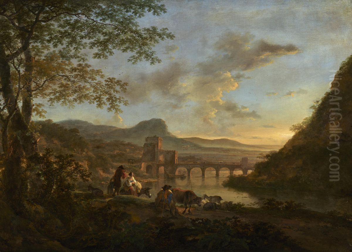 Italiaans landschap met Ponte Molle Oil Painting by Jan Both