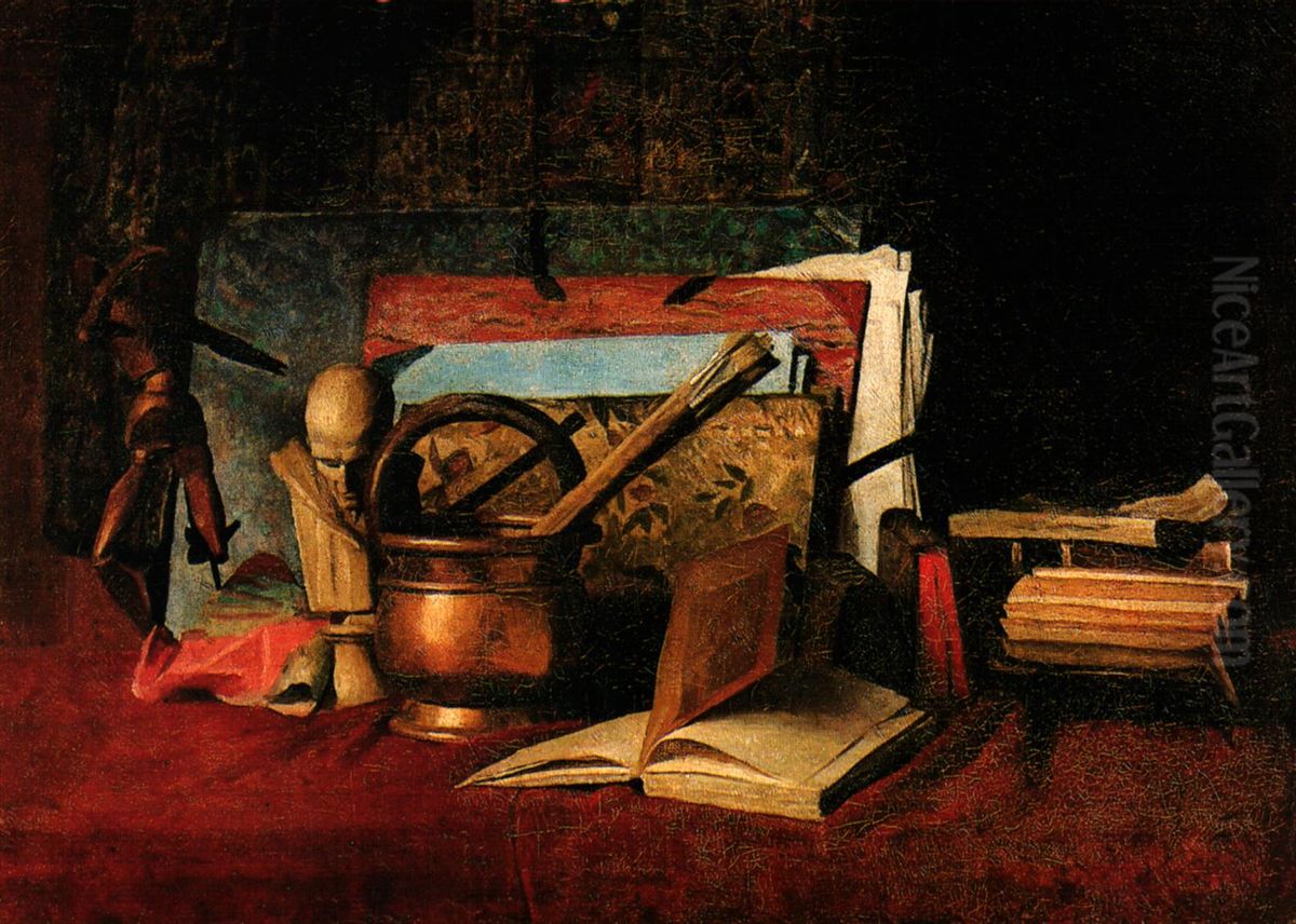 Naturaleza muerta con libro abierto. Oil Painting by Cristobal Rojas