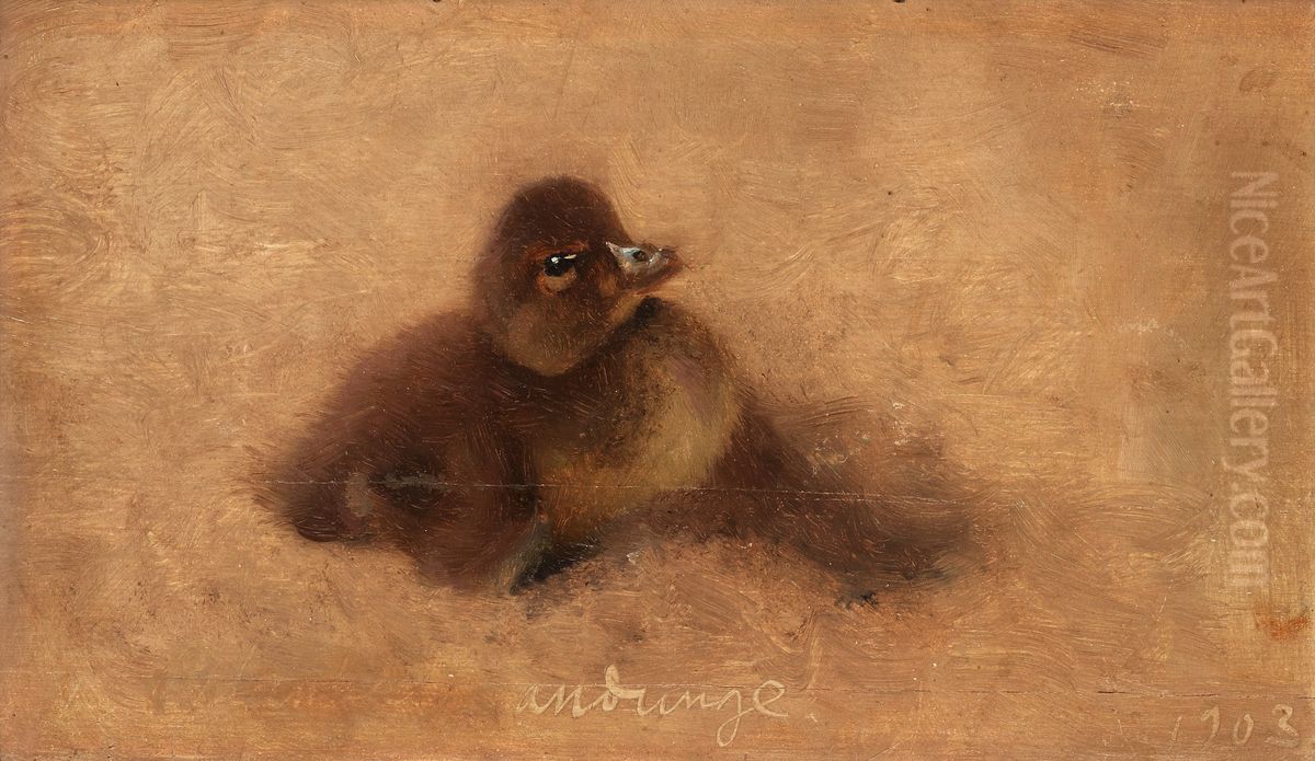 Duckling Oil Painting by Bruno Andreas Liljefors