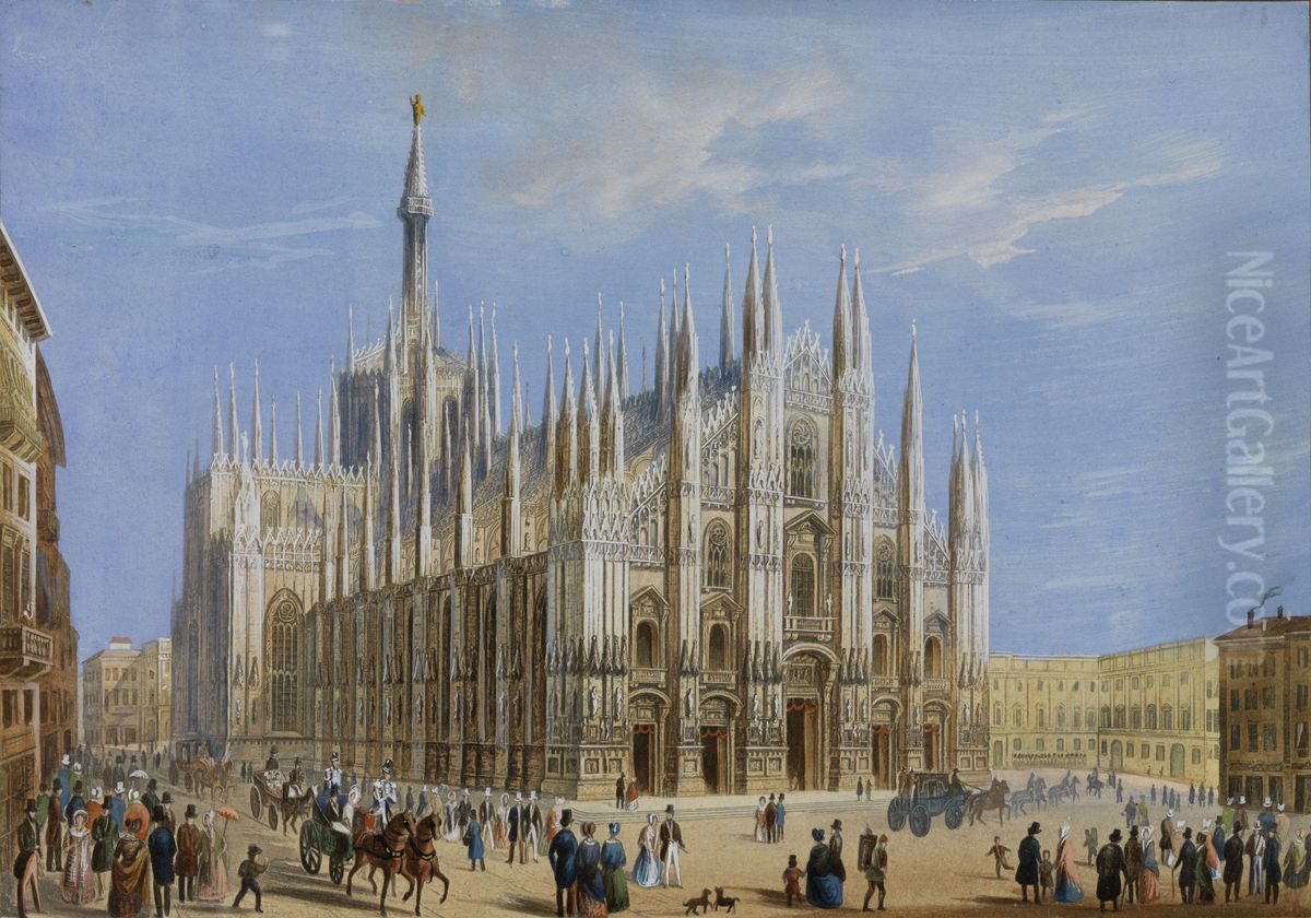 View of the Milan Dome Oil Painting by unknown