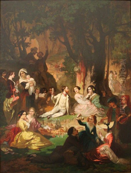 Le gouter champetre, souvenir des Pyrenees Oil Painting by Auguste-Barthelemy Glaize