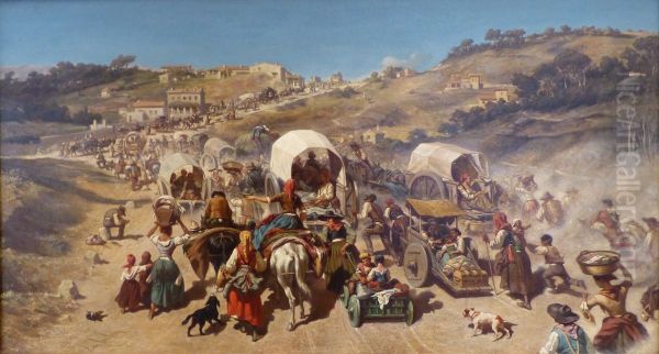 Emigration for Cholera in Marseille Oil Painting by Emile Loubon