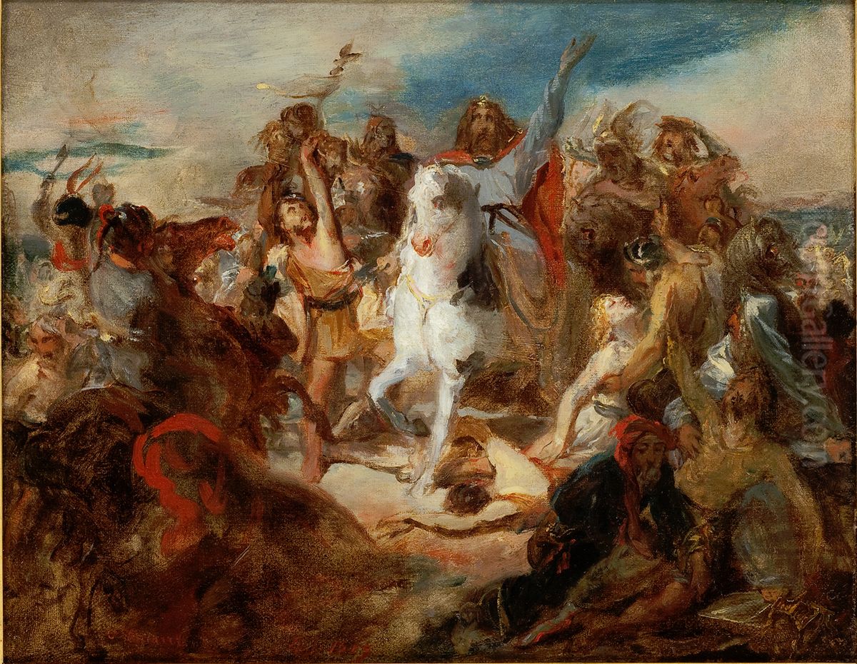 Clovis at the Battle of Tolbiac Oil Painting by Octave Tassaert