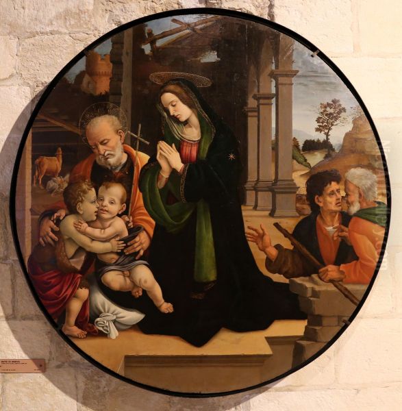 La Sainte Famille avec des bergers Oil Painting by Maestro di Memphis