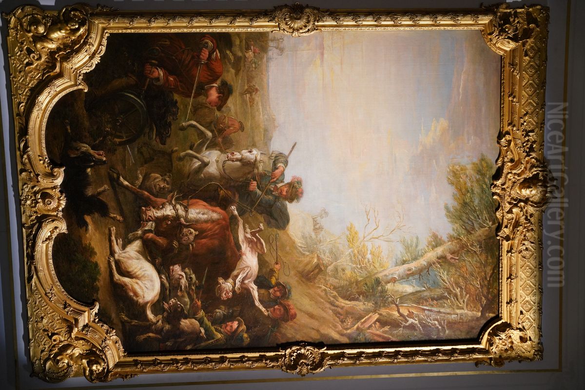 Chasse au taureau sauvage. Esquisse Oil Painting by Charles Parrocel Chasse au taureau sauvage. Esquisse Oil Painting by Charles Parrocel