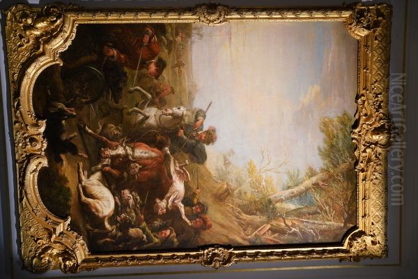 Chasse au taureau sauvage. Esquisse Oil Painting by Charles Parrocel